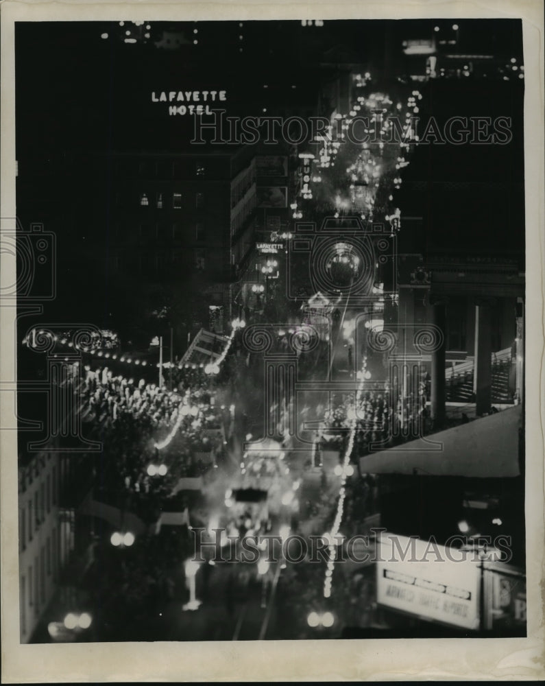 1963 Aerial View of Carnival Parade in New Orleans at Night - Historic Images