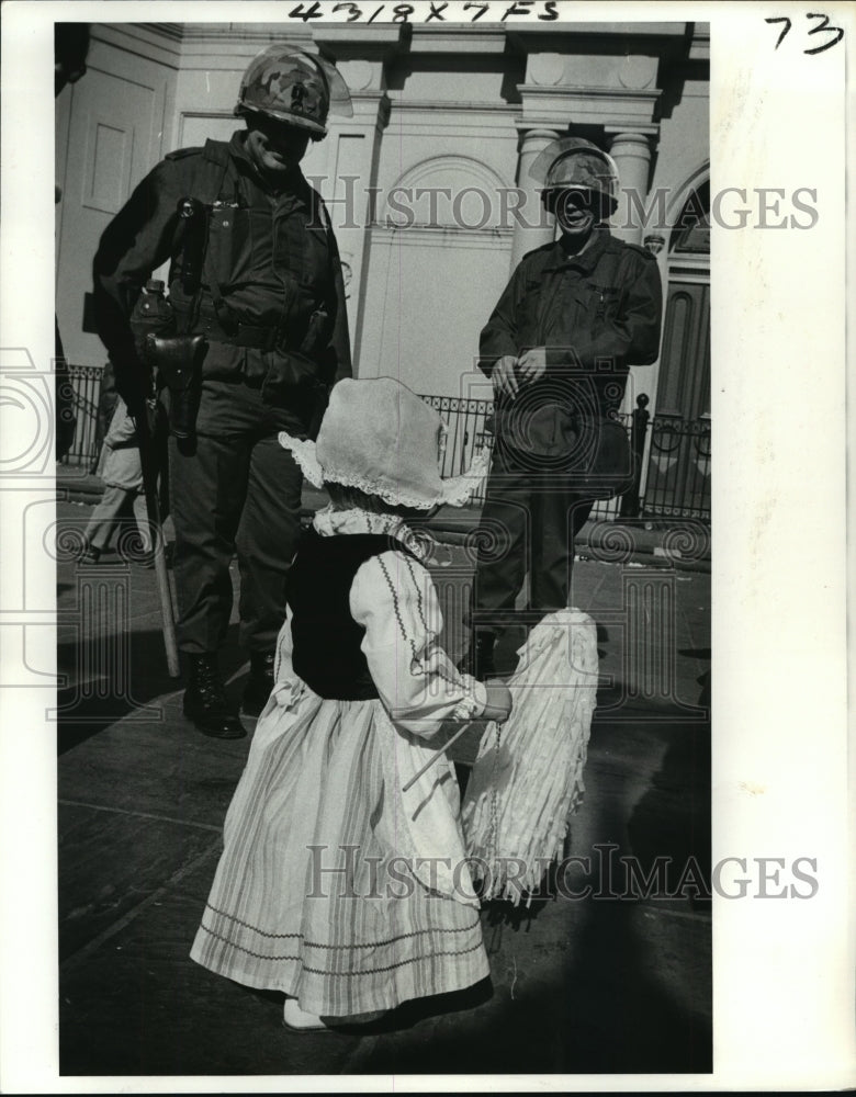 1979 Two National Guardsmen Watch Over Young Dutch Miss at Carnival - Historic Images