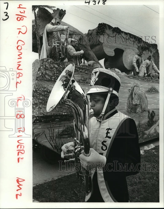 1983 Carnival Parade Member of East St. John Marching Wildcats. - Historic Images
