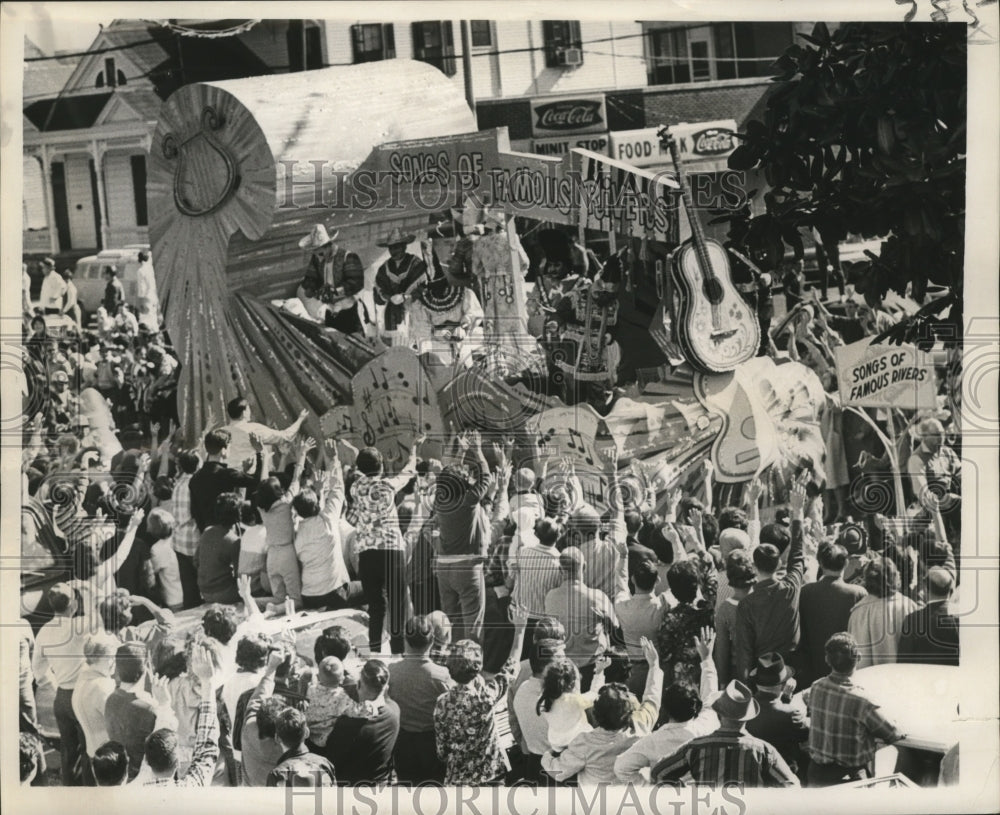 1967 Songs of Famous Rivers Float in Koenaos Parade at Mardi Gras - Historic Images