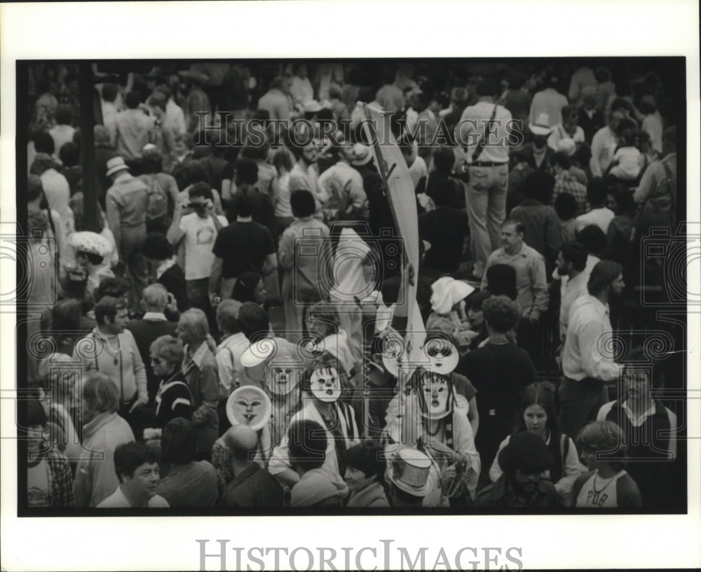 1981 Group of Maskers in Crowd at Mardi Gras, New Orleans - Historic Images