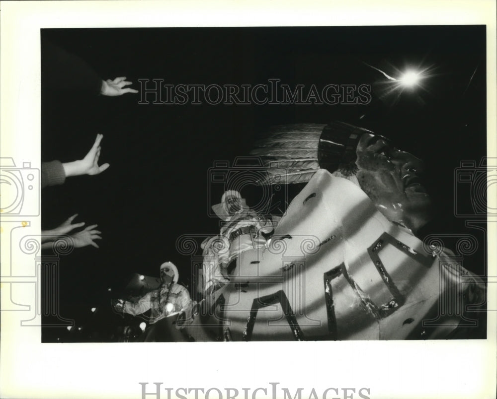 1995 Hands Reach out for Throws During Pegasus Parade Mardi Gras - Historic Images