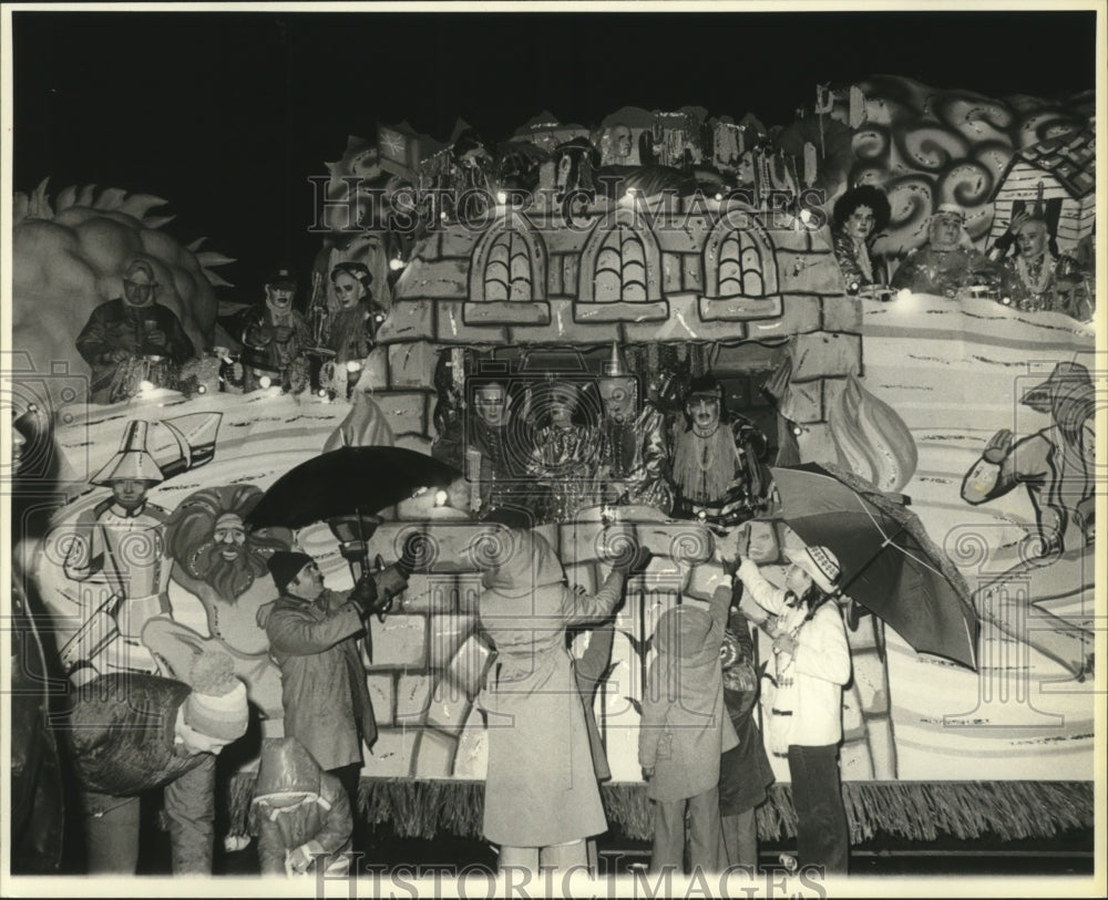 1980 People Standing by Endymion Carnival Float  - Historic Images