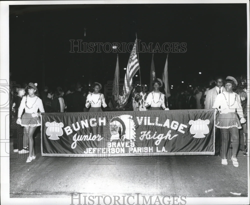 1969 Bunch Village Junior High Band at Carnival Parade Mardi Gras - Historic Images