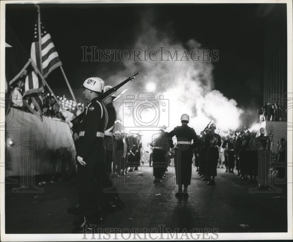 1961 Mardi Gras Parade Marching Band Appears Out Of Fog  - Historic Images