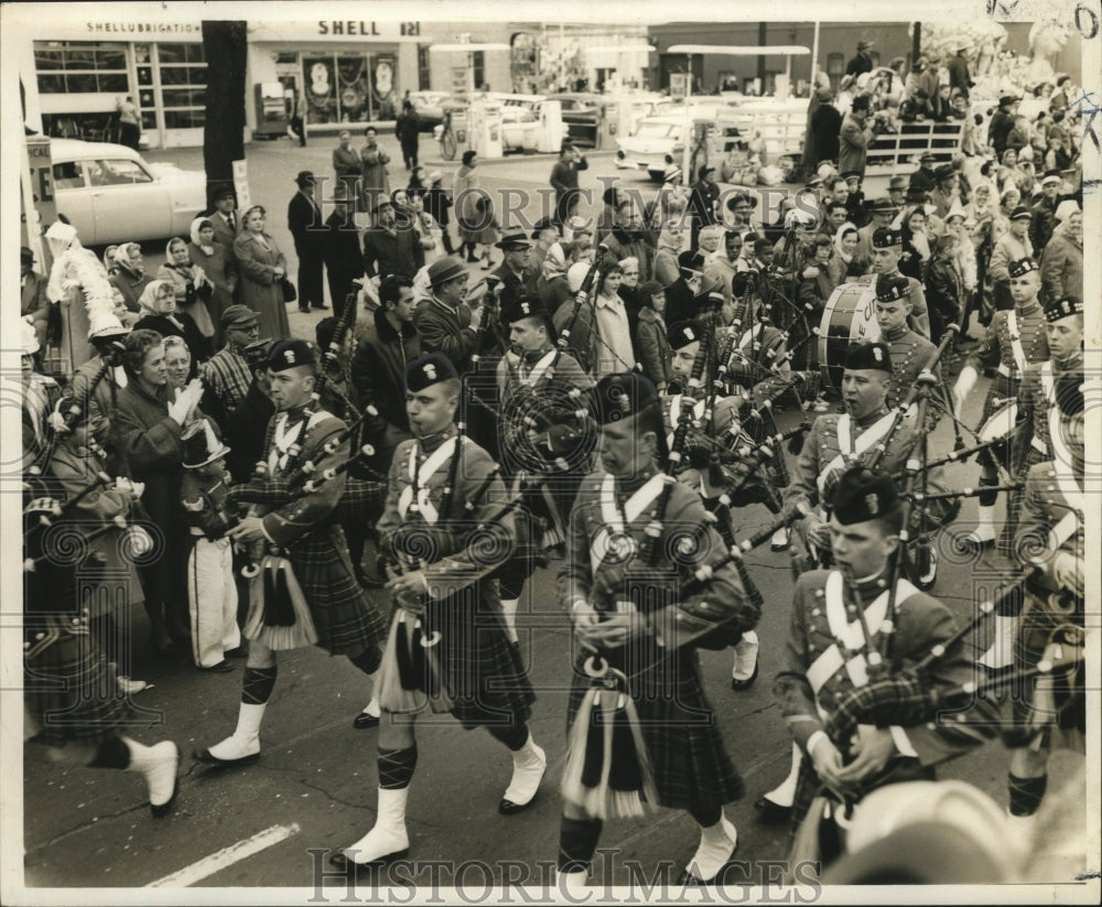 1960 Citadel Bagpipers March With Rex King of New Orleans Carnival - Historic Images