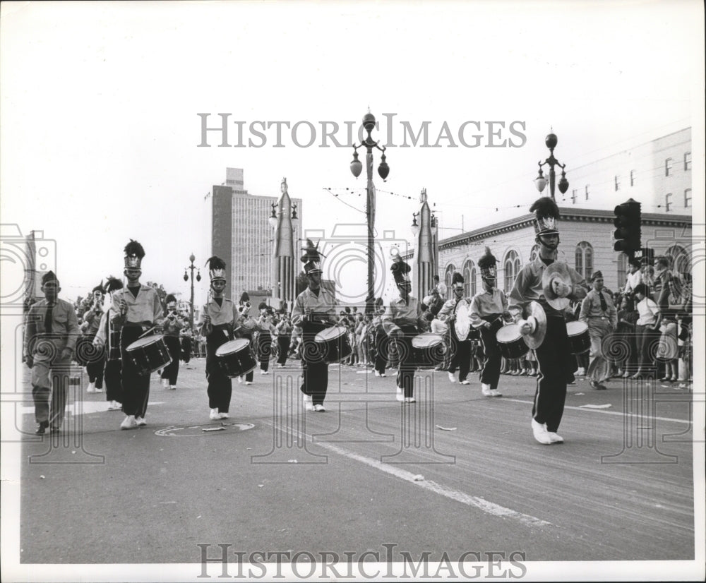 1963 New Orleans Cadets Southerners Playing Drums in Carnival Parade - Historic Images