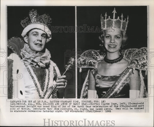 1961 Clifton C.Inge & Mary J. Albright Named Mardi Gras King & Queen - Historic Images