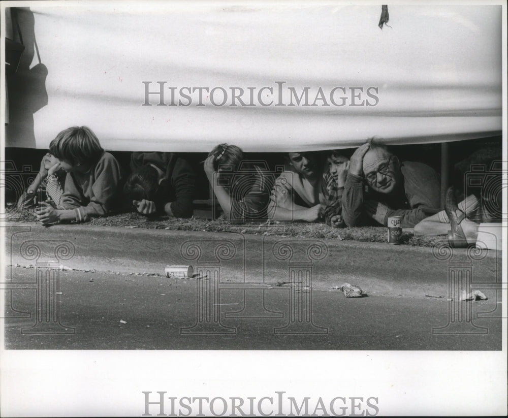 1971 Carnival Spectators with Unusual Seat Mardi Gras, New Orleans - Historic Images