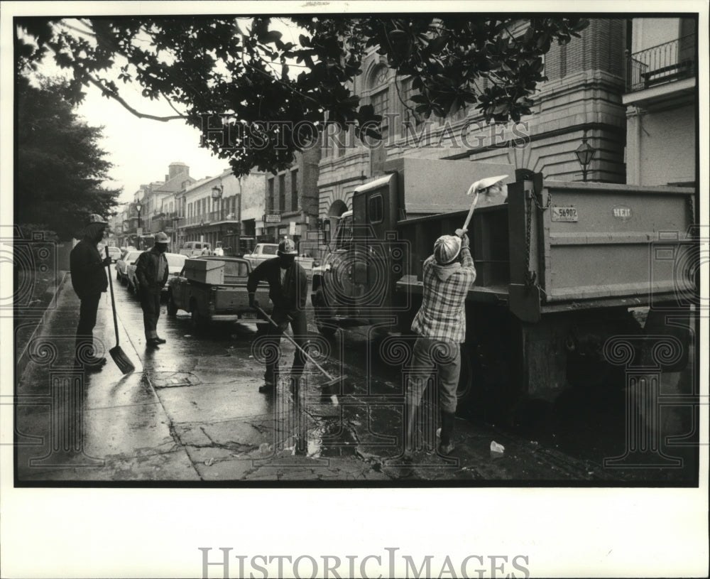 1983 City Employees Clean Chartres St. from Carnival Trash - Historic Images