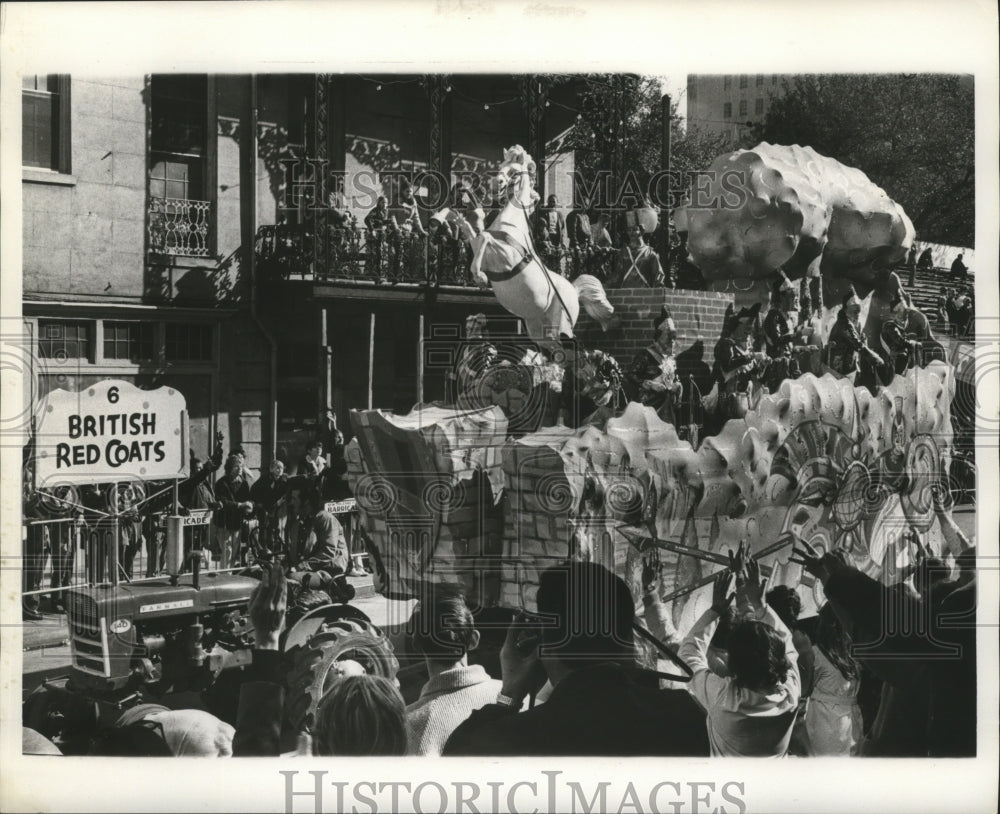 1972 New Orleans Iris Carnival Parade float #6 British Red Coats. - Historic Images