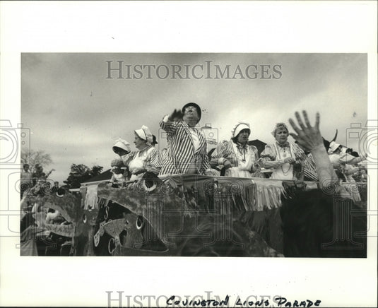 1980 Float Riders in Covington Lions Carnival Parade at Mardi Gras - Historic Images
