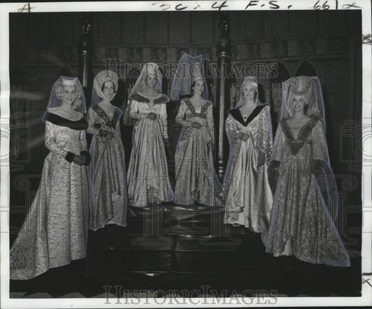 1974 the Ladies in waiting in the court of Mystic Club Ball. - Historic Images