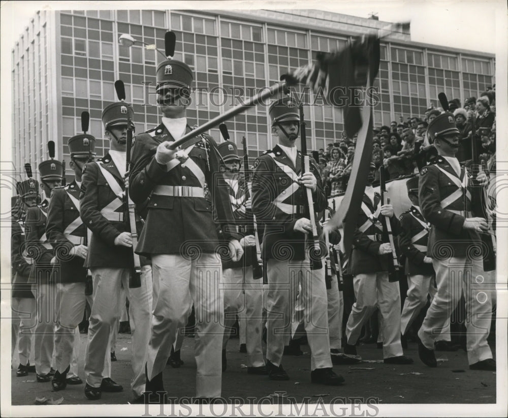 1962 Marching Milatary Group in Venus Carnival Parade by City Hall - Historic Images