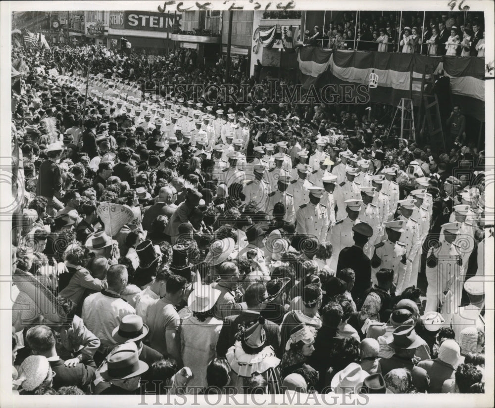 1962 White Uniformed Military Marchers in Krewe of Rex Parade - Historic Images