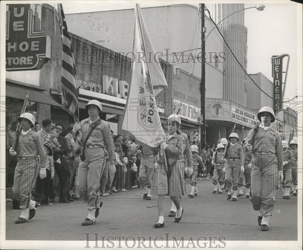 1961 Uniformed Military Group Walking in Mardi Gras Parade - Historic Images