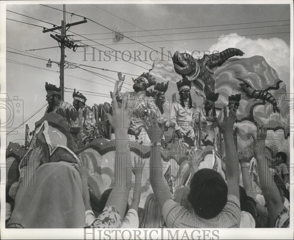 1975 Maskers on Krewe of Choctaw Parade Float at Mardi Gras - Historic Images