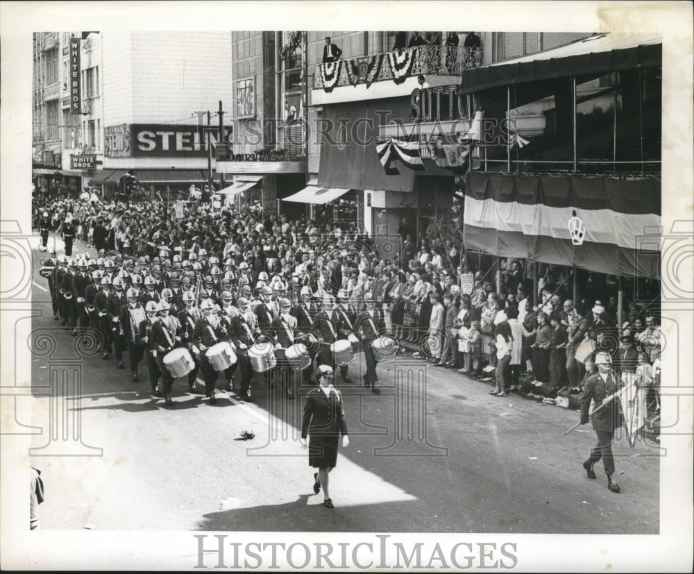 1965 Marching Band on Canal Street in Iris Carnival Parade - Historic Images