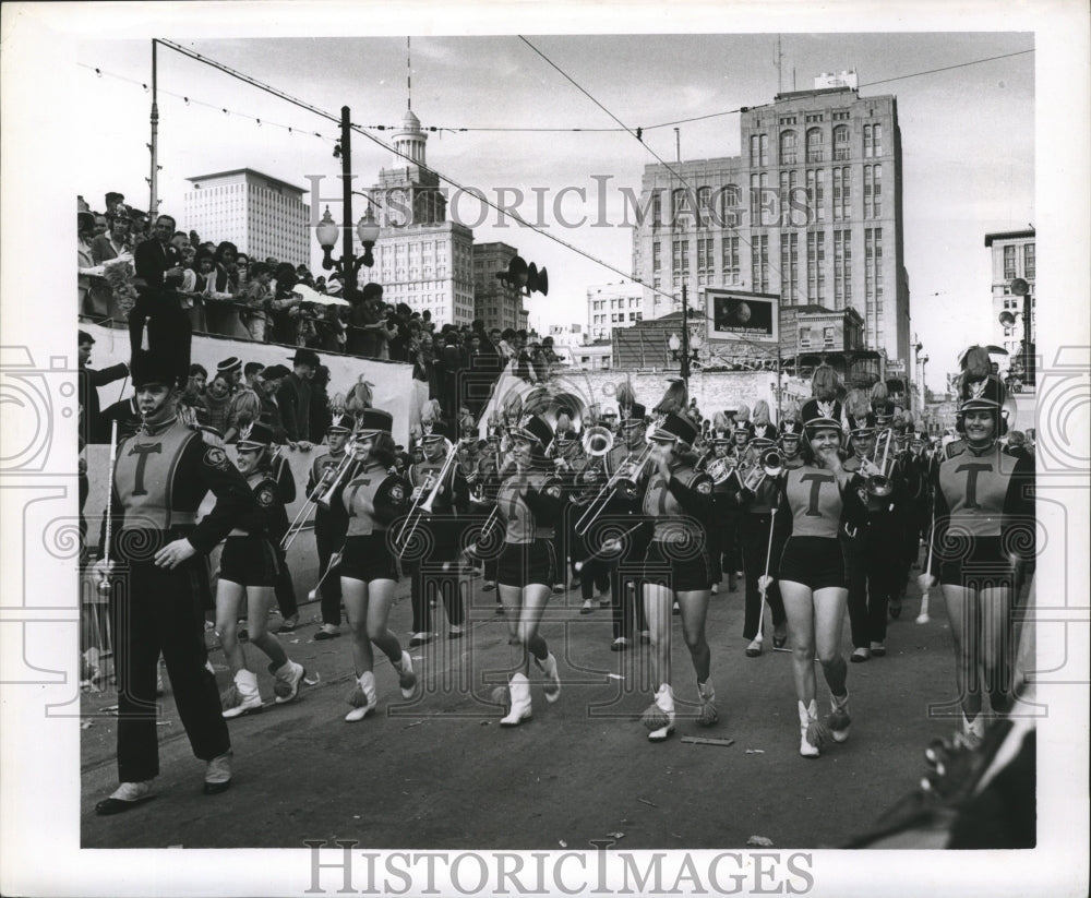 1965 Thibodaux High School Marching Band in Carnival Parade - Historic Images