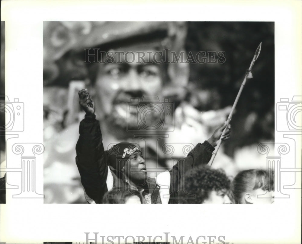 1993 Chris Murphy Waving for More Throws at Marc Antony Parade - Historic Images