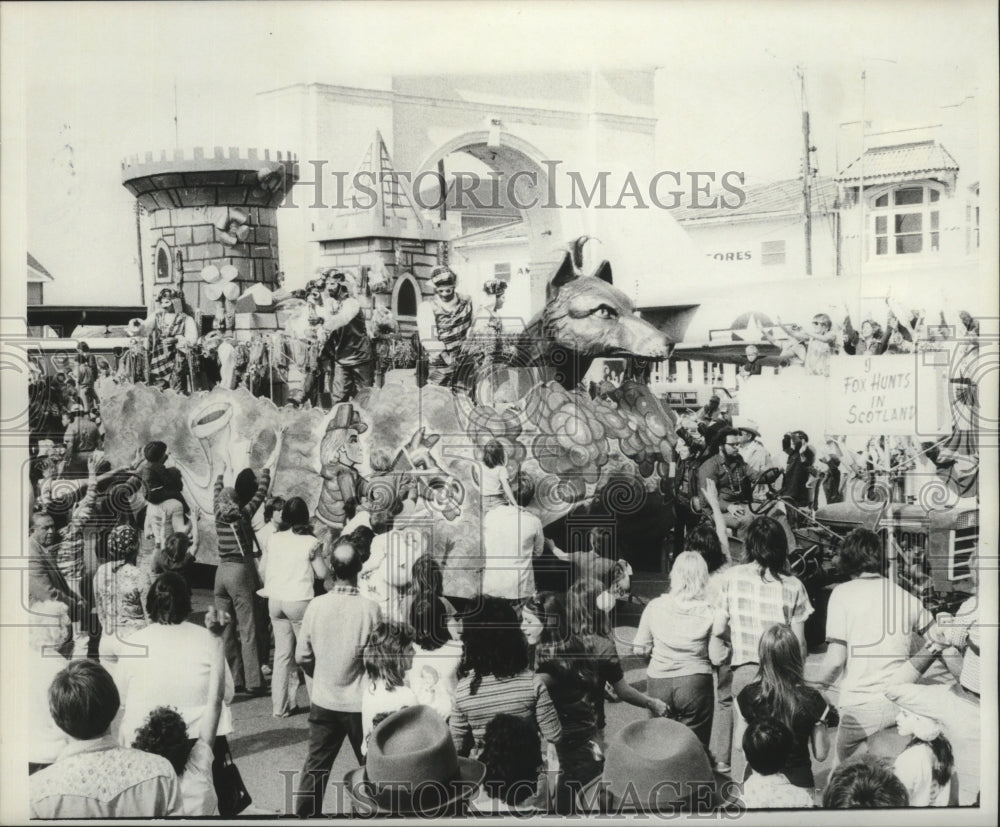 1977 Tractor Pulls Krewe of Grela Float in Parade at Mardi Gras - Historic Images