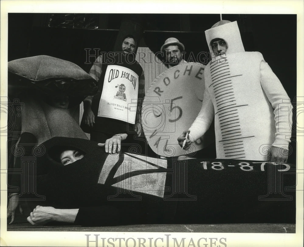 1985 Carnival Ball Three Maskers from the Krewe of Clones. - Historic Images