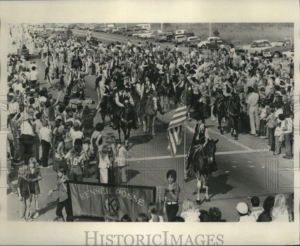 1975 Horseback Rider Carries US Flag In Isis Parade At Mardi Gras - Historic Images