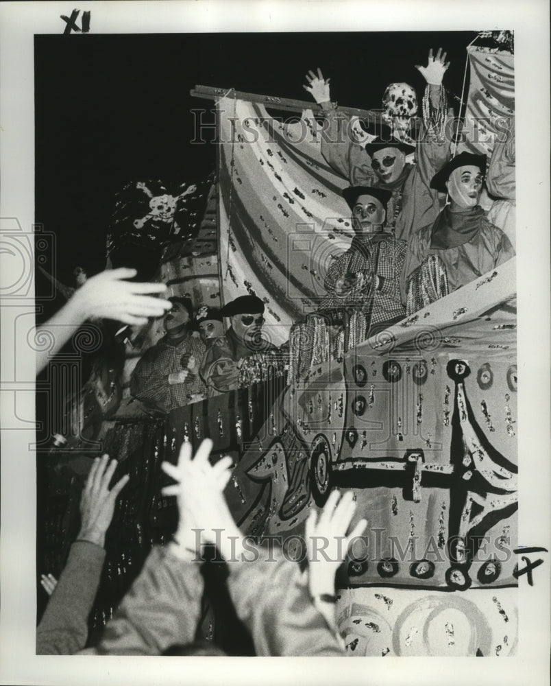 1977 Maskers Ride Krewe of Hermes Float in Parade at Mardi Gras - Historic Images