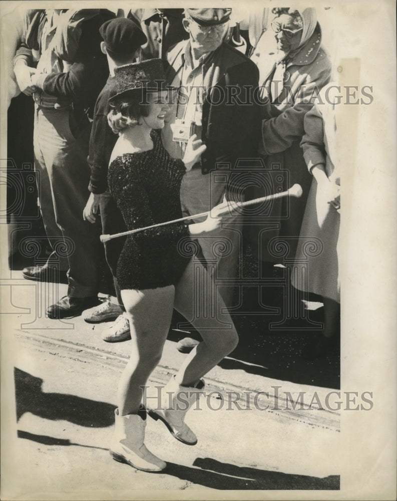 1964 Marching Girl in Black Costume Carnival Parade Mardi Gras - Historic Images