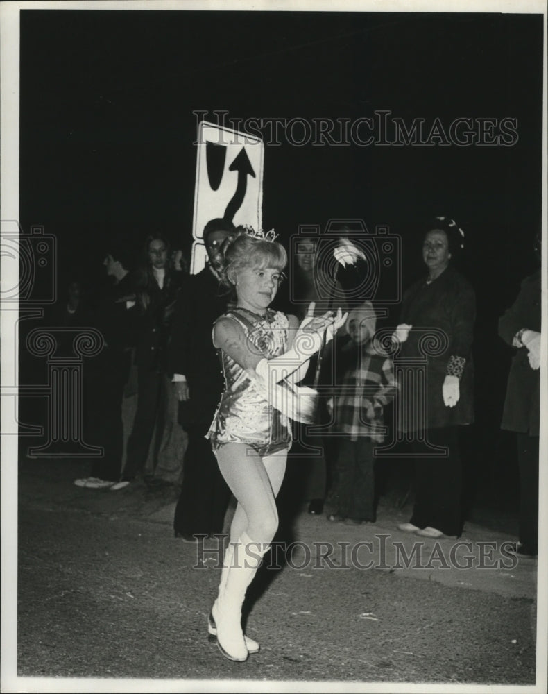 1975 Young Flaming Baton Twirler in Carnival Parade Mardi Gras - Historic Images