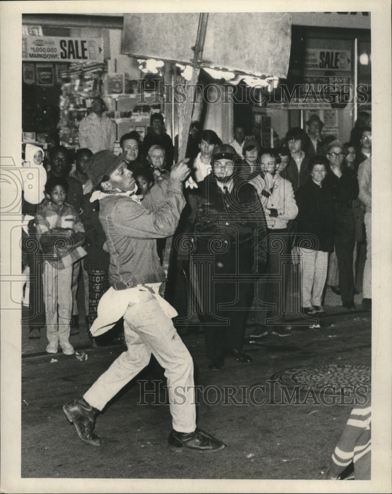 1972 Crowd Watching Man with Flaming Sign Carnival Mardi Gras - Historic Images