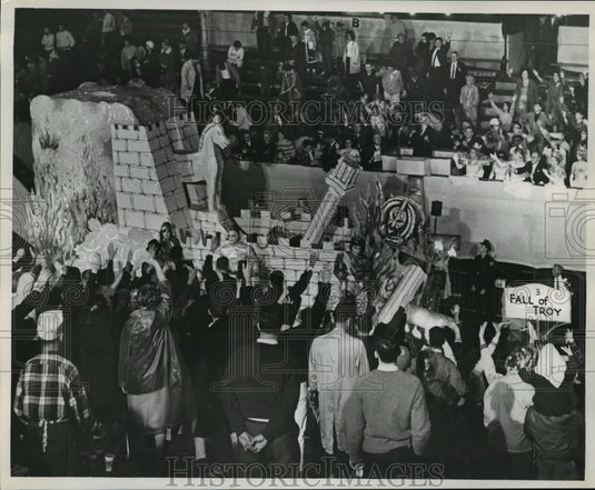 1967 Fall of Troy Parade Float in Krewe of Knights of Momus Parade - Historic Images