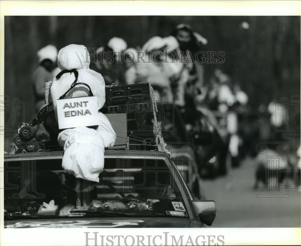 1993 Float in the Krewe of Plaquedilla parade on Mardi Gras - Historic Images