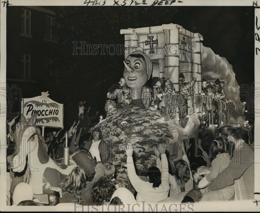 1973 Pinocchio float in the Pegasus Parade on Mardi Gras  - Historic Images