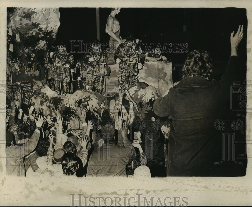 1972 Crowd Begs for Beads from Mystic Krewe of Pegasus Parade Riders - Historic Images