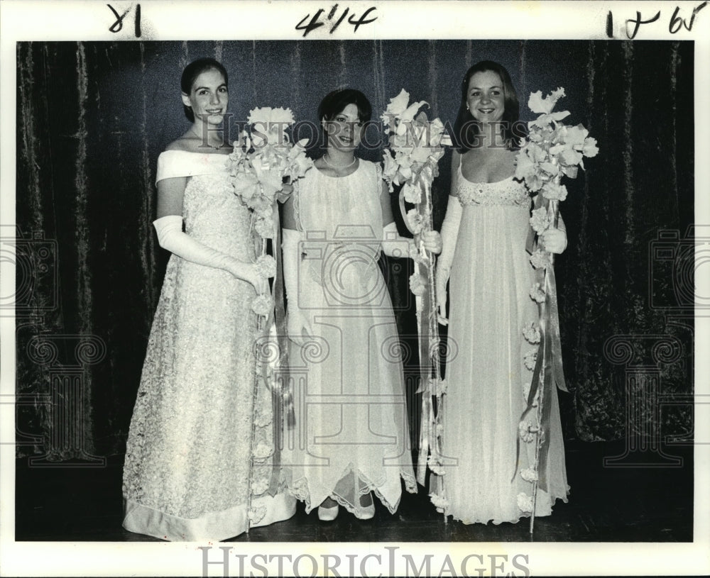 1979 Press Photo Maids at Atlanteans Ball are Helen Bell, S. Faust &amp; M. Saer - Historic Images