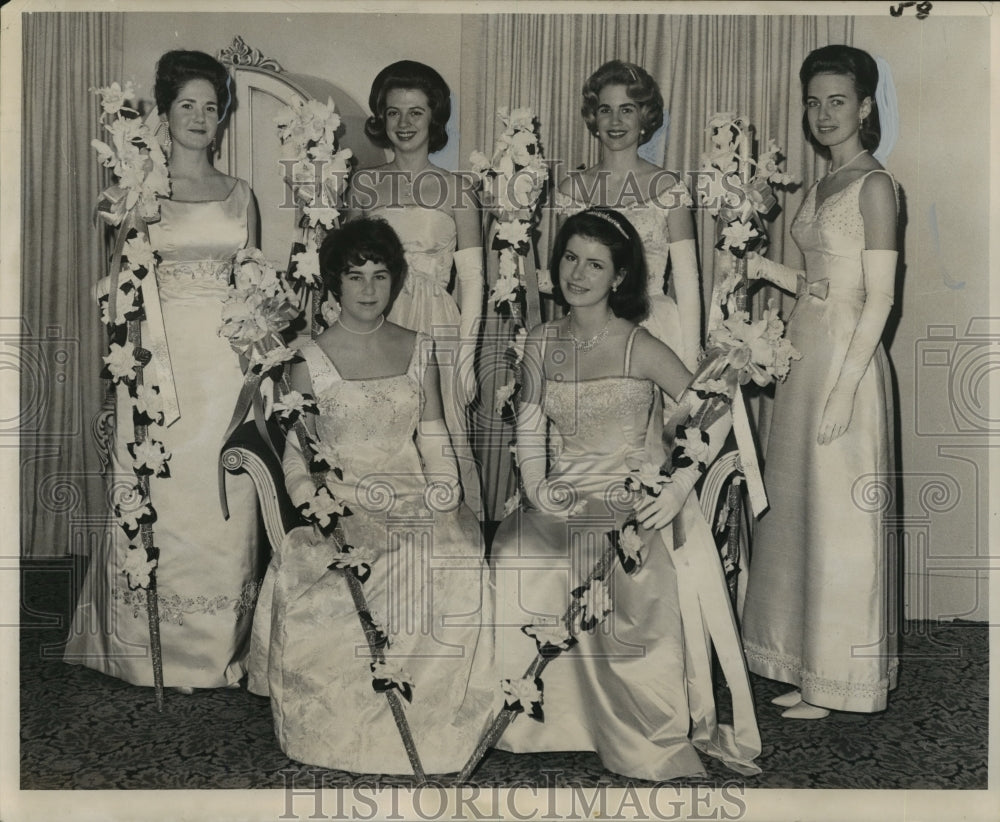 1964 Court Maids to Queen Courtney Manard at Atlanteans Ball - Historic Images