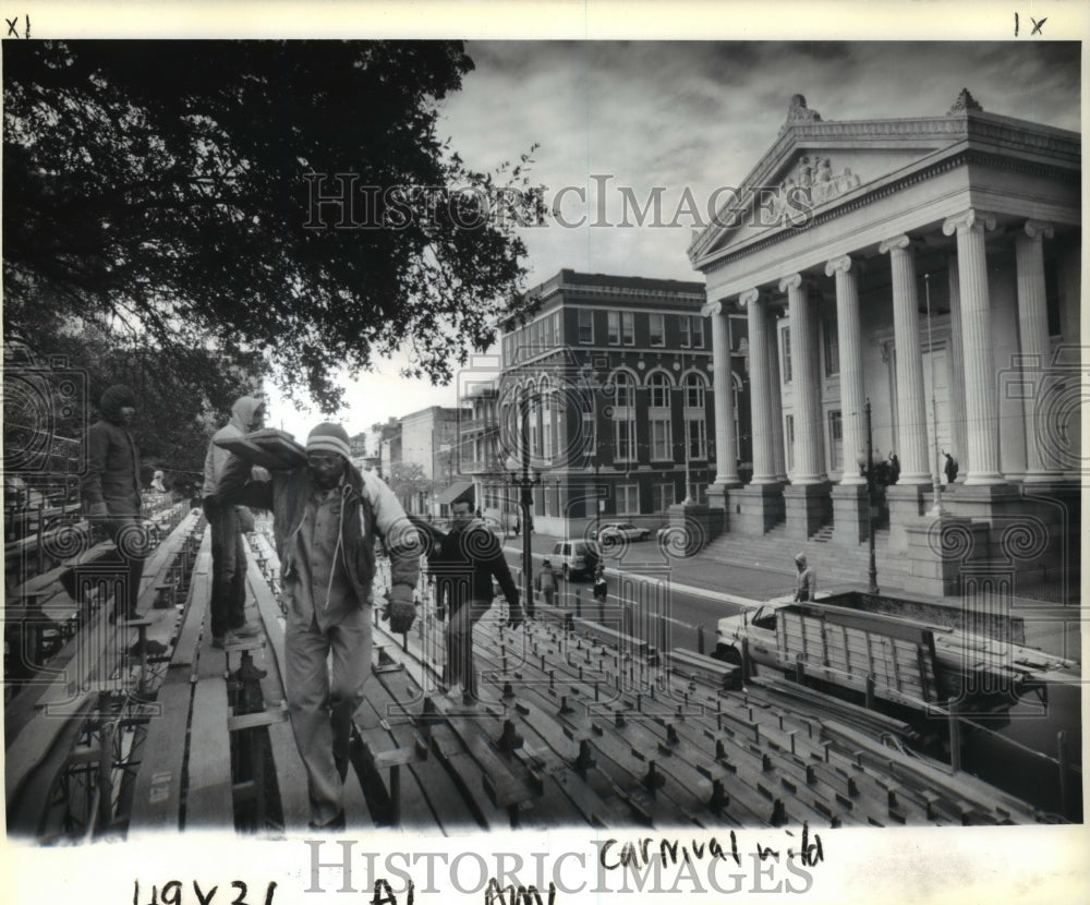 1992 New Orleans City Workers Construct Stands for Mardi Gras - Historic Images