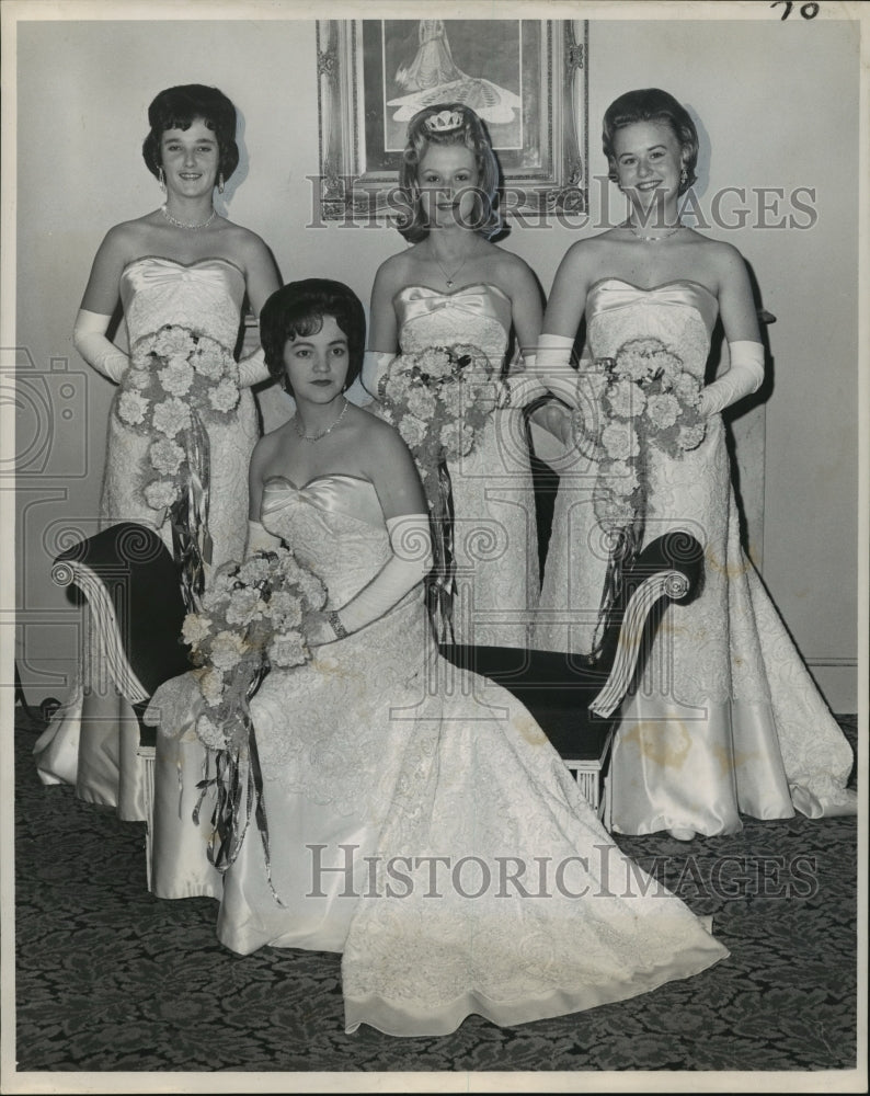 1964 Maids to Queen Sharon Mary in Carnival Ball of Krewe of Eros - Historic Images