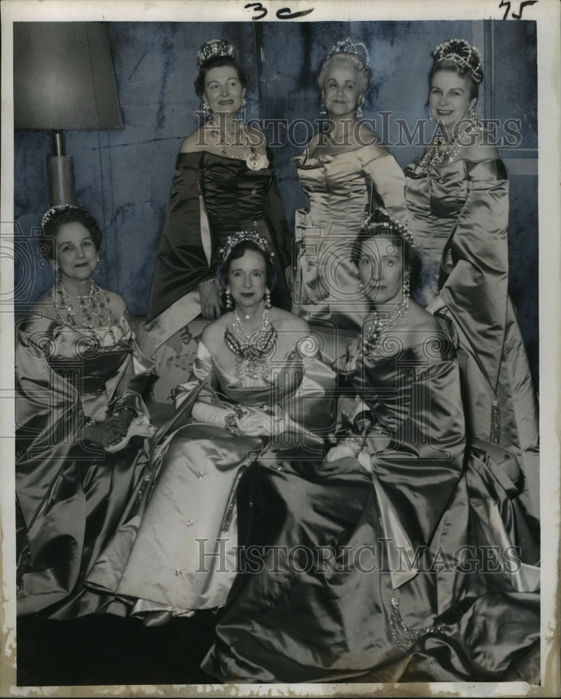 1957 Carnival Ball Ladies in waiting Her Majesty the Mystic Queen. - Historic Images