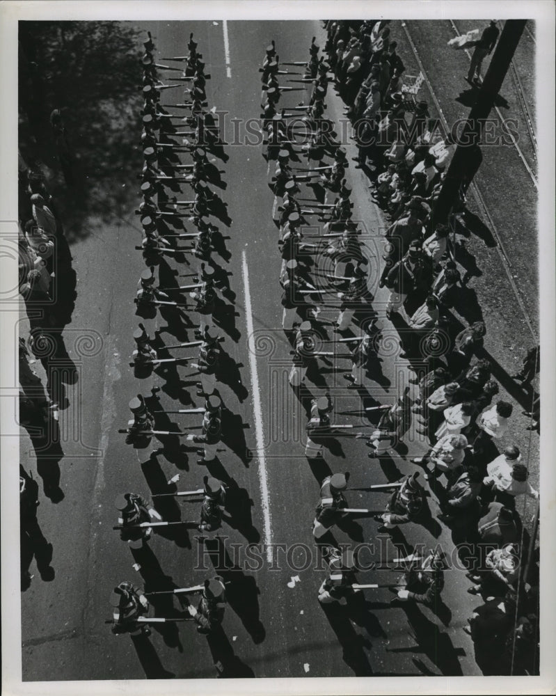 1963 Carnival Parade Birdseye view of Marching unit in Venus Parade. - Historic Images