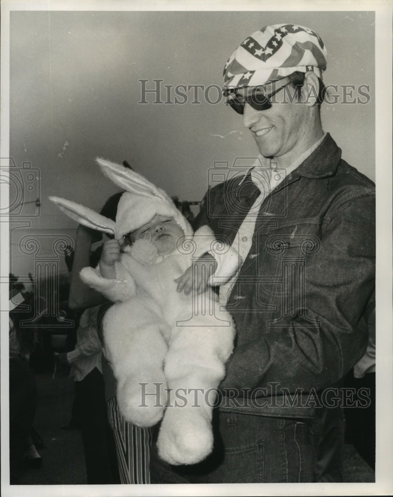 1973 Young Masker in Bunny Suit at Krewe of Arabi Mardi Gras Parade - Historic Images