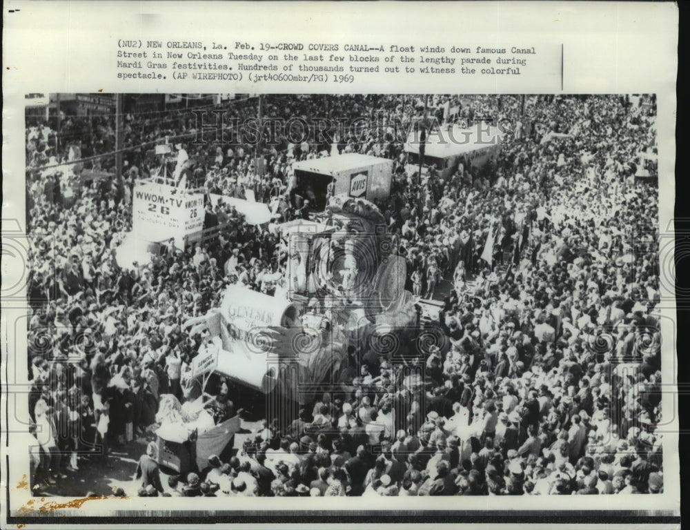 1969 Crowd Watches Float Wind Down Canal Street at Mardi Gras - Historic Images