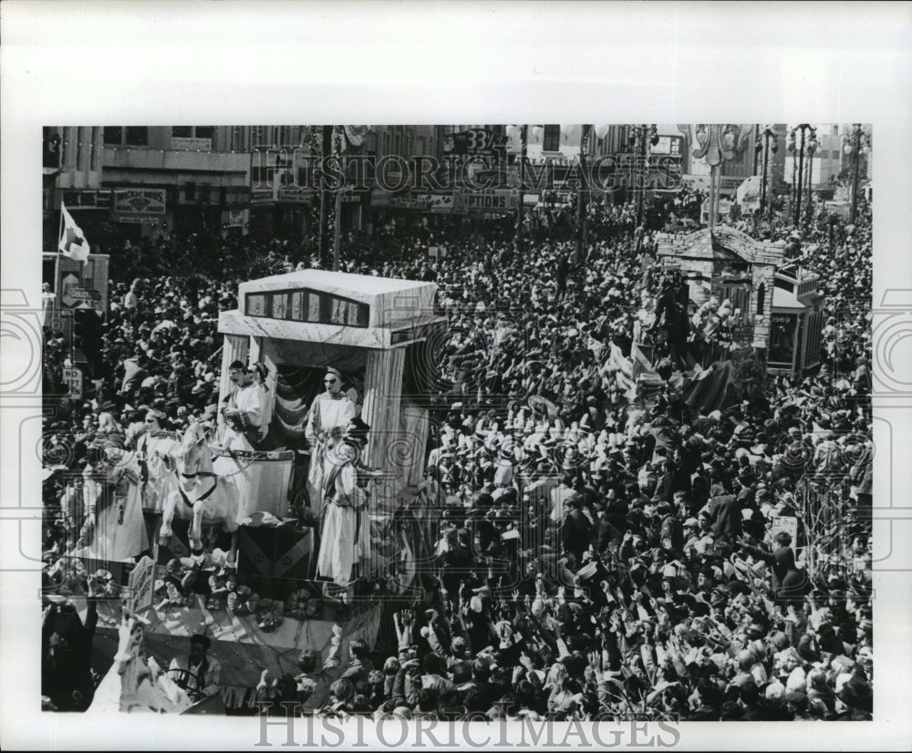 1969 Crowd Watches Maskers on Float in Krewe of Rex Carnival Parade - Historic Images