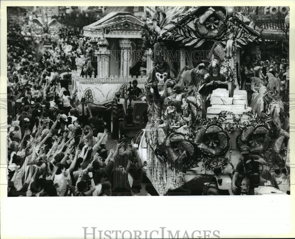 1996 Rex Parade Floats Stack Up on Canal Street at Mardi Gras - Historic Images