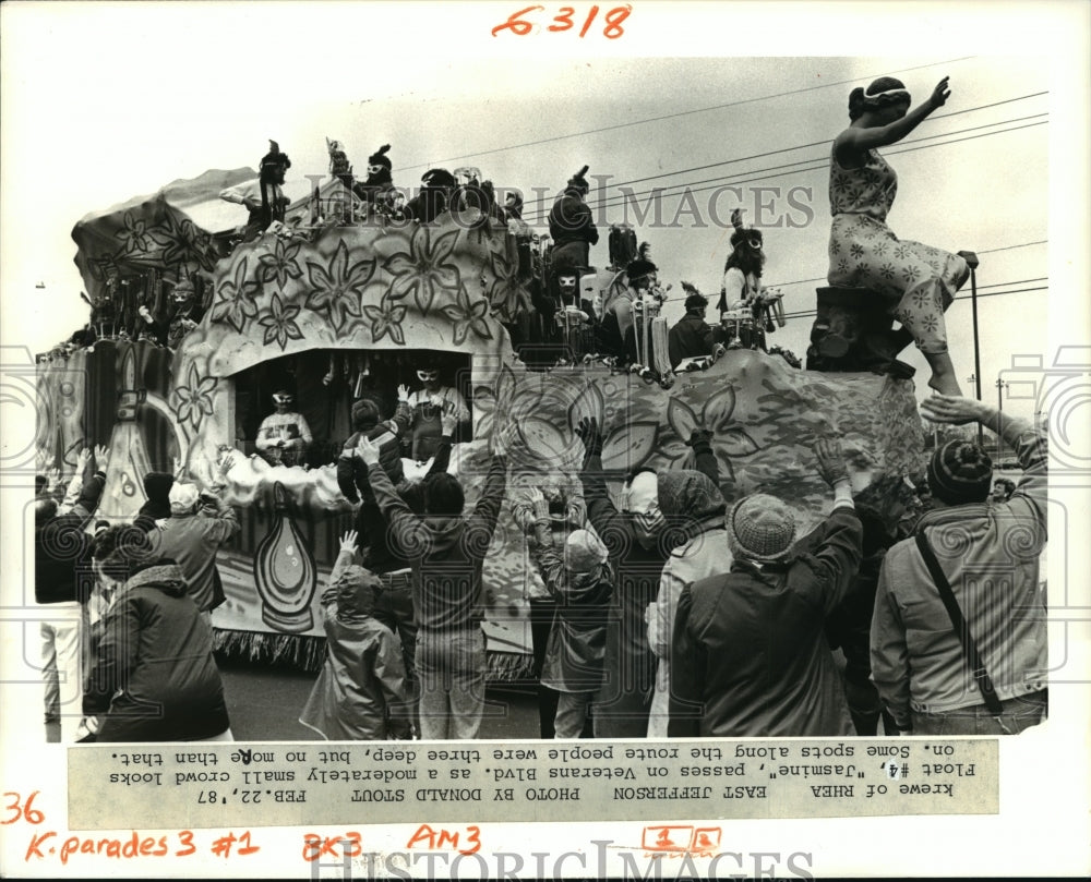 1987 &quot;Jasmine&quot; float from the Krewe of Rhea Mardi Gras parade - Historic Images