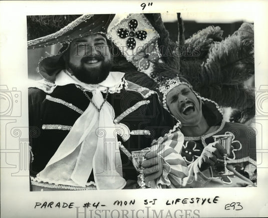 1979 Krewe of Rhea royalty ride on their Mardi Gras parade float - Historic Images