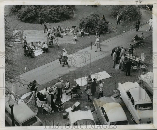 1957 People Picnic in Lafayette Square on Mardi Gras in New Orleans - Historic Images
