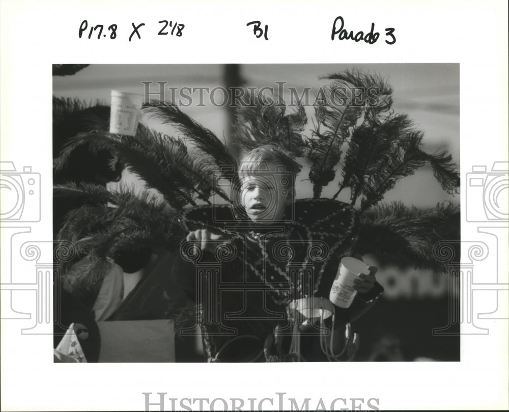 1993 Krewe of Little Rascals Duke Throws a Cup at Carnival Parade - Historic Images