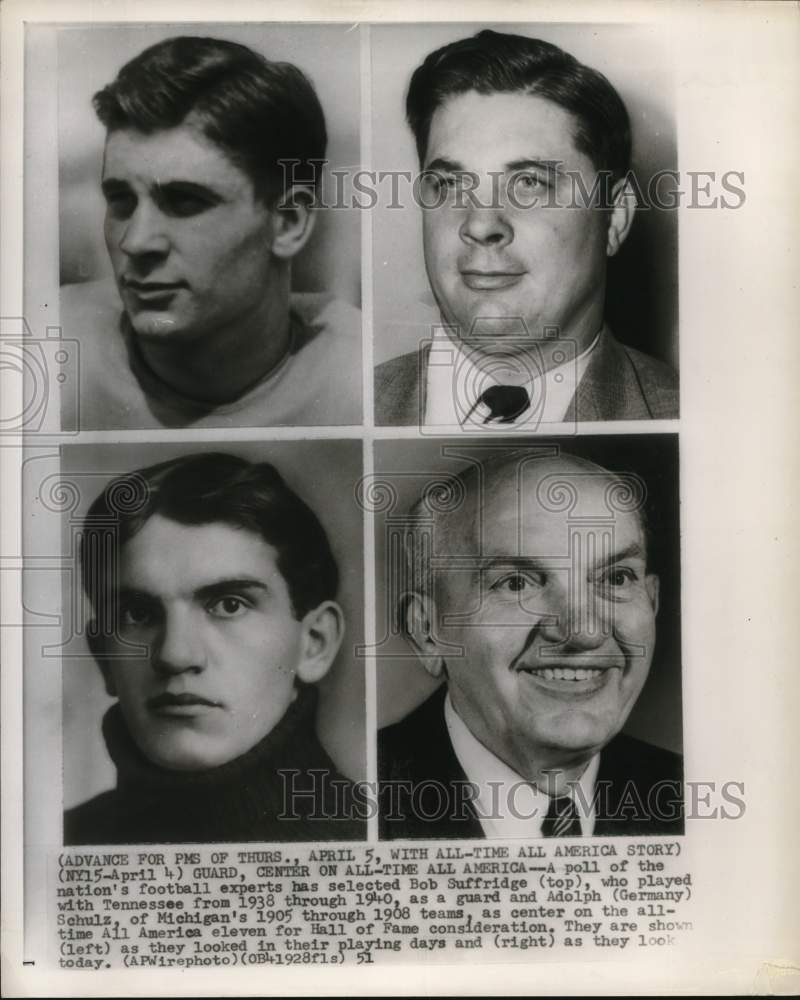 1951 Press Photo Football players Bon Suffridge and Adolph Schulz, then and now - Historic Images